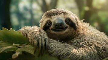 a sloth holding a baby sloth AI Generated photo