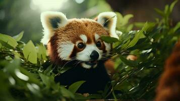 un rojo panda en un árbol ai generado foto