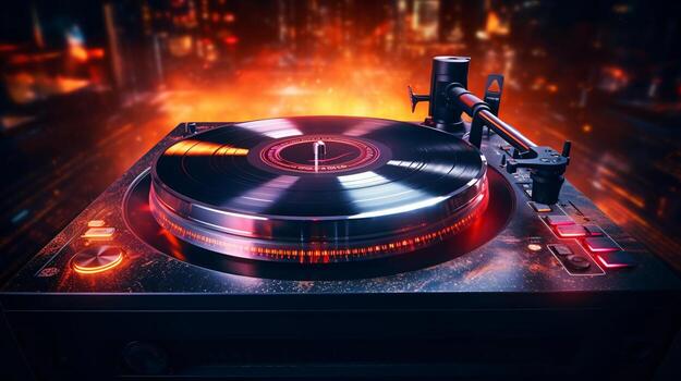 a record player with a record on it AI Generated photo