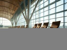 Airport terminal no people background An empty terminal Boarding Lounge. photo