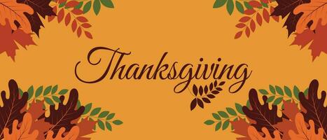 thanksgiving banner design with typography and abstract leaves background vector