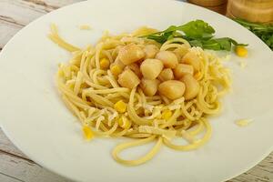 Delicous Pasta with scallop seafood photo