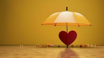 AI Generative of the umbrella and toy heart depict life insurance, offering protection like an umbrella, ensuring financial security for loved ones in case of life's uncertainties. photo