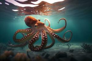 AI Generative of Giant octopus is under the endangered species photo