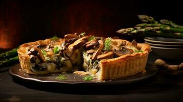 AI Generative of Chicken, Morel Mushroom, and Asparagus One-Pan Pie photo