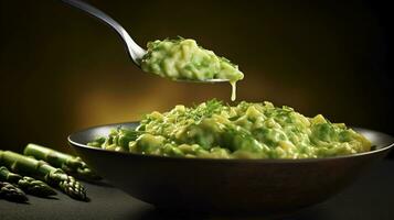 AI Generative of Asparagus risotto, tender Arborio rice infused with asparagus puree, a flavorful delight. photo