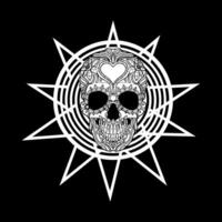 BLACK AND WHITE SKULL VECTOR WITH SATANIC TRIANGLE