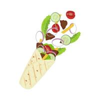 logo illustration of shawarma with levitation vegetable filling vector