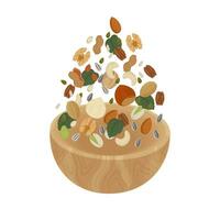 Dried nuts and seeds levitation illustration logo vector