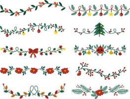 decorativo floral Navidad divisores y fronteras con muérdago hojas, abeto ramas y leña menuda vector