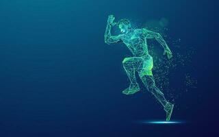 concept of sport science technology, polygon runner with futuristic element vector