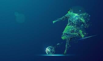 graphic of wireframe soccer player shooting ball with lighting effect vector