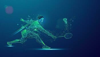 graphic of wireframe badminton player  with lighting effect vector