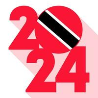 Happy New Year 2024, long shadow banner with Trinidad and Tobago flag inside. Vector illustration.