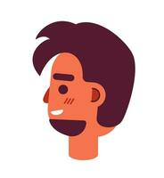 lado ver Español barbado hombre sonriendo 2d vector avatar ilustración. sucio pelo chico dibujos animados personaje cara retrato. latino masculino alegre plano color usuario perfil imagen aislado en blanco antecedentes