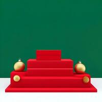christmas-red-texture-and-podium-on-and-golden-balls-green-tree-golden-podium-three--small-podium on december photo