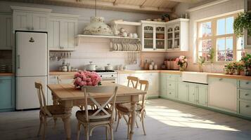 Cozy kitchen. Chabby shic style. Pastel colors photo