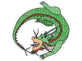 horned dragon bites its tail green round vector