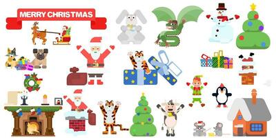 merry christmas selection in flat style characters vector