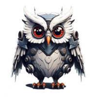 Cartoon owl robots. T-Shirt, Sticker. Funny cyborg. AI Generated png