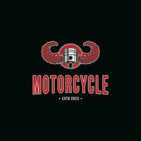 motocicleta motorista logo diseño idea con pistón y alas vector