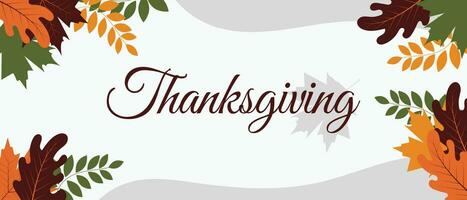 thanksgiving banner design with typography and abstract leaves background vector