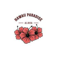 Hawaiian paradise aloha logo design idea with hibiscus flowers vector