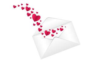 Red paper vector hearts in an envelope, valentine for valentines day. Simple minimalist banner with space for text, copy space. on a white background. Realistic vector graphics without raster effects.