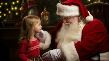 ai generative Children of different ethnicity meeting santa with a bokeh filled background photo