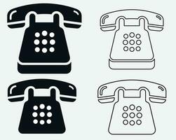 Phone Call Icon, Old Telephone Icon, Calling Phone, Technology Device, Contact Information, Communication Symbol, Support, Chat, Trendy Black Sign Isolated On White Background Vector Illustration