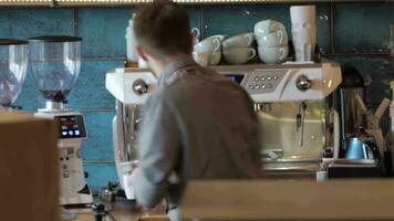 Barista cafe making coffee preparation service concept video