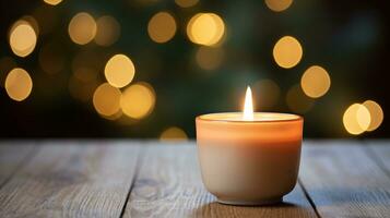 ai generative Close up of festive christmas candle with smooth bokeh background photo