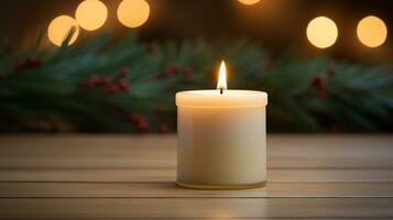 ai generative Close up of festive christmas candle with smooth bokeh background photo