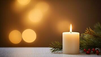 ai generative Close up of festive christmas candle with smooth bokeh background photo