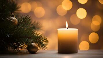 ai generative Close up of festive christmas candle with smooth bokeh background photo