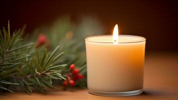 ai generative Close up of festive christmas candle with smooth bokeh background photo