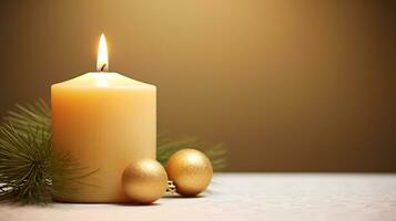 ai generative Close up of festive christmas candle with smooth bokeh background photo