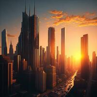 Building City And Sunset, AI Generated photo