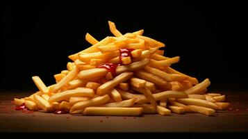 French fries with ketchup and dark background, ai generated photo