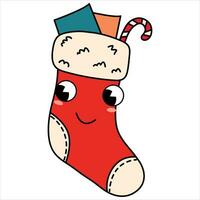 Cute sock with gifts in retro style. vector