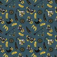 Seamless pattern of celestial bodies and mystical magic elements in vintage boho style. Endless textures for your design. vector