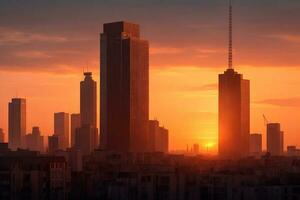 edificio ciudad y atardecer, ai generado foto