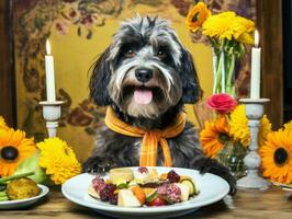 Adorable dog posing with a birthday cake at a celebration AI Generative photo