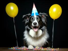 Adorable dog posing with a birthday cake at a celebration AI Generative photo