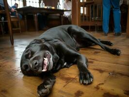 Content dog enjoying in the living room floor AI Generative photo