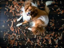 Content dog enjoying in the living room floor AI Generative photo