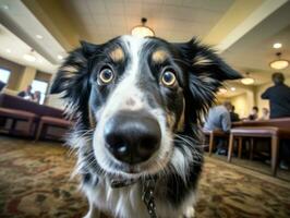 Content dog enjoying in the living room floor AI Generative photo