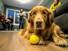 contenido perro disfrutando en el vivo habitación piso ai generativo foto