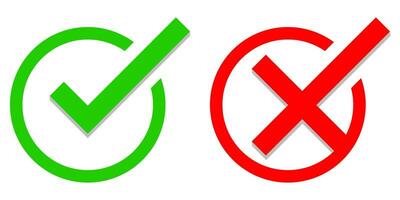 Right wrong tick circle icon set green and red vector