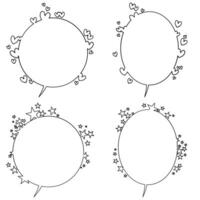 Speech bubbles set happy star and heart cartoon outline vector